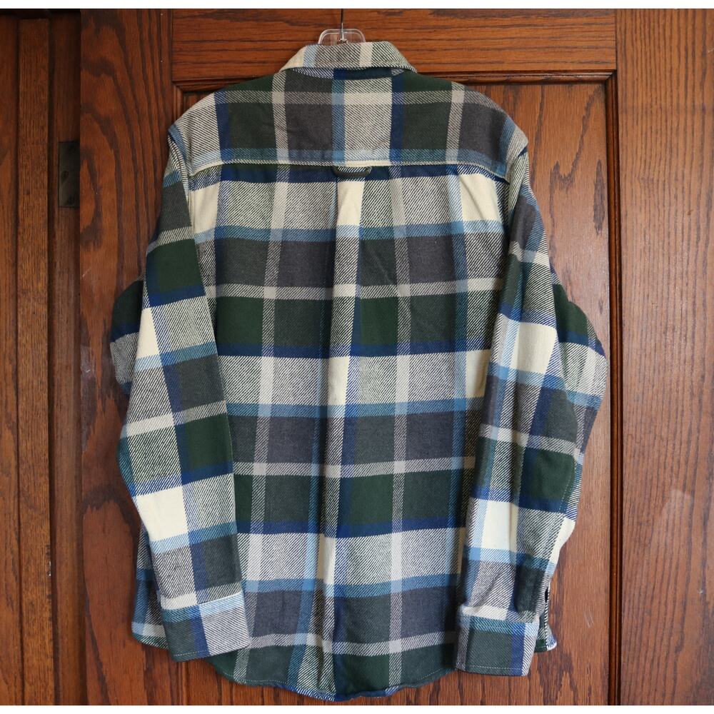 ORVIS Mens Medium Blue Green Plaid Flannel Shirt Long Sleeve Button Down Flap - Picture 2 of 16